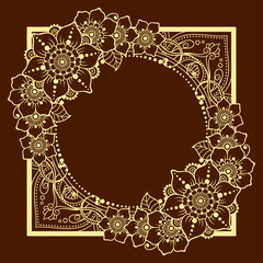 Frame in eastern tradition. Stylized with henna tattoos decorative pattern for decorating covers for book, notebook, casket, magazine, postcard and folder. Flower mandala in mehndi style.