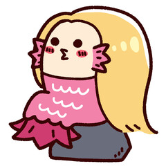 岩に座っているかわいいアマビエ　ピンク