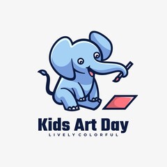 Vector Logo Illustration Kids Art Day Simple Mascot Style.