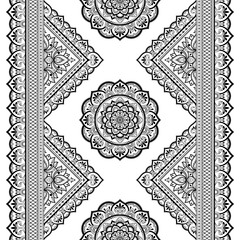 Seamless borders with mandala for design, application of henna, Mehndi and tattoo. Decorative pattern in ethnic oriental, Indian style. Doodle ornament. Outline hand draw vector illustration.