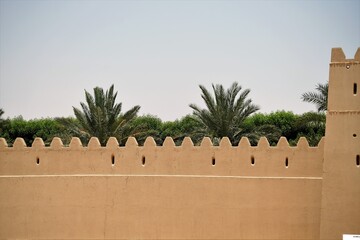 ald stone wall of arabic fort in the desert