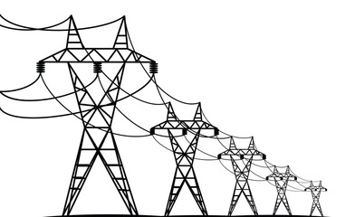 electric transmission lines - vector black silhouettes on white