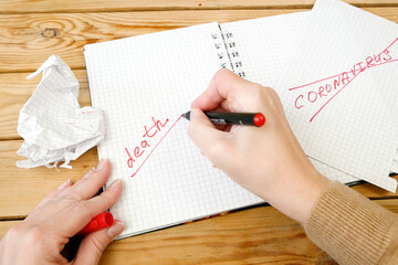 mental health in during coronavirus pandemic concept, word coronavirus in notebook, psychological...