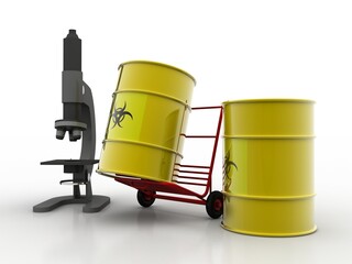 3d rendering virus testing Microscope with medicine bottle