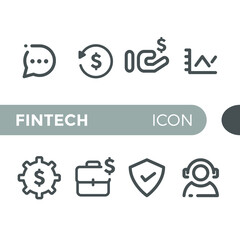 black monoline color icon symbol compilation of fintech vector