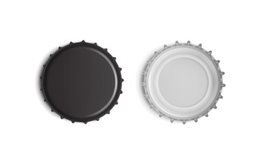 black bottle cap top and bottom view isolated on white background