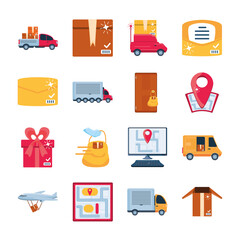 set of icons delivery and transportation goods