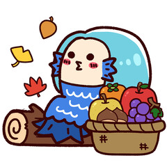 秋とかわいいアマビエ　青