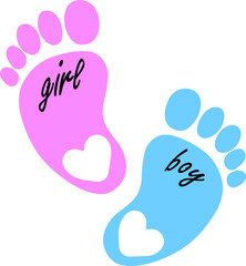 Cute, pink, blue footprint, vector illustration
