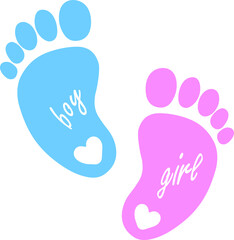 Cute, pink, blue footprint, vector illustration