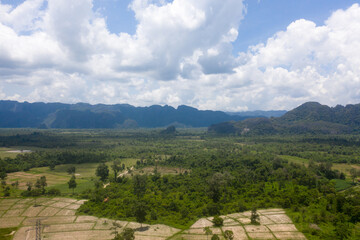 Fototapeta na wymiar Aerial view of nature showing the tropical forest in Laos.
