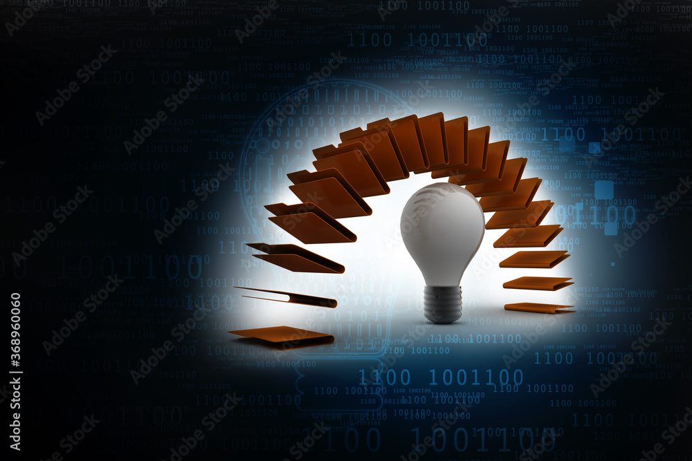 Poster 3d rendering led light bulb with folder