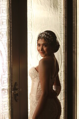 Beauty portrait of bride wearing fashion wedding dress
