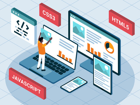 Vector isometric illustration of an front-end developer