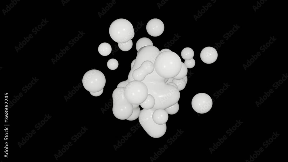 Poster white metaball 3d footage. deforming organic rendering blob realistic animation. fluid shape dissolv