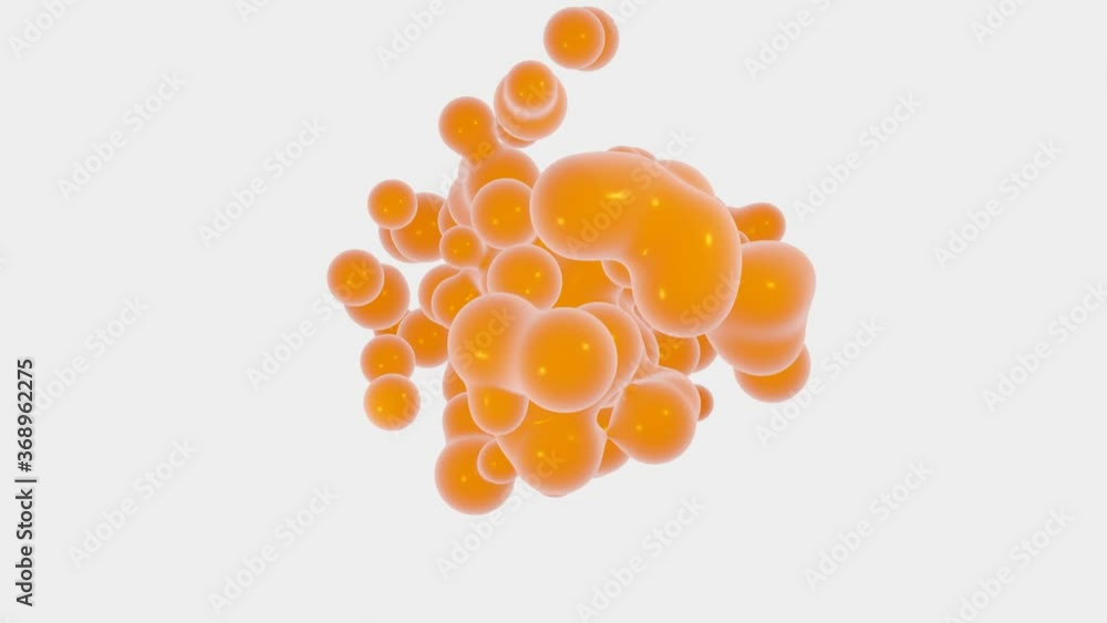Poster orange metaball 3d footage. deforming organic rendering blob realistic animation. fluid shape dissol