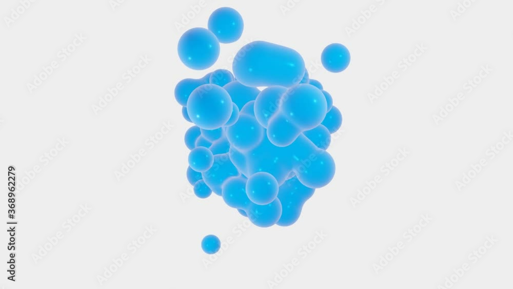 Poster blue metaball 3d footage. deforming organic rendering blob realistic animation. fluid shape dissolvi