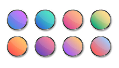 Modern colored round buttons set. Blank template of web metallic buttons. For web site and ui.