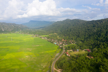 Arial view of rock mountain in with cloudy sky
