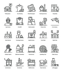 Hotel Services line Icons Pack 
