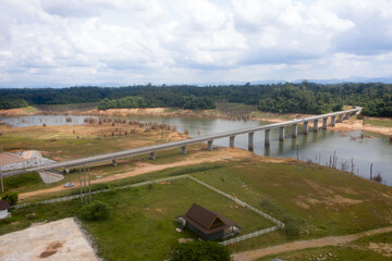 arial view of bridge construction across namtheun river in Khammuan province, Lao pdr. 