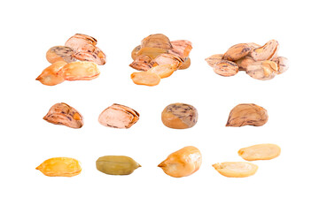 Salt roasted peanuts were placed on a white ground.