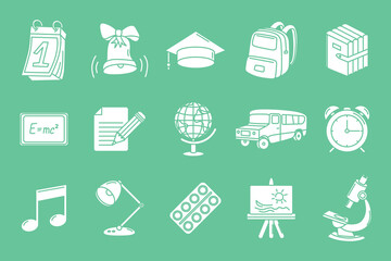 School Icons set - Vector silhouettes of education accessories for the site or interface
