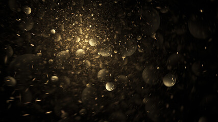 Colorful shiny golden particles. Abstract holiday background. Fantastic light effect. Digital fractal art. 3d rendering.