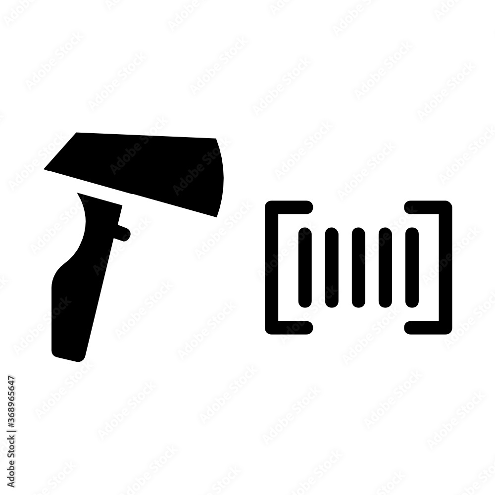 Aufkleber barcode with hand held scanner device concept, bar code scanning vector color icon design, warehouse