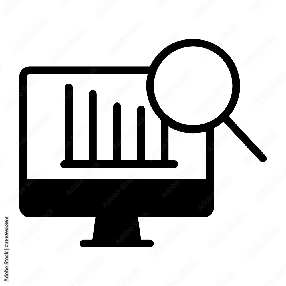 Poster browse for detail information and search the data concept, led with magnifier vector color icon desi
