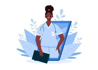 Online medical consultation, support. Online doctor. Healthcare services. Family male doctor with stethoscope on smartphone. Online medical advise or consultation service, tele medicine, cardiology.
