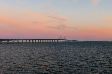 Fototapeta na wymiar Malmo, Sweden The Oresund bridge to Copenhagen in the early morning.
