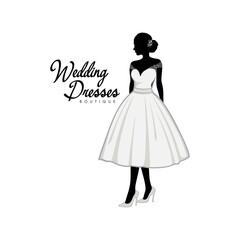 Beautiful Bride with Brocade Short Gown, Bridal Boutique Logo, Bridal Gown Logo Vector Design Template
