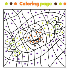 Halloween candy coloring page. Color by dots, printable activity. Children educational game for halloween