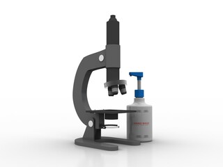 3d rendering virus testing Microscope with handwash