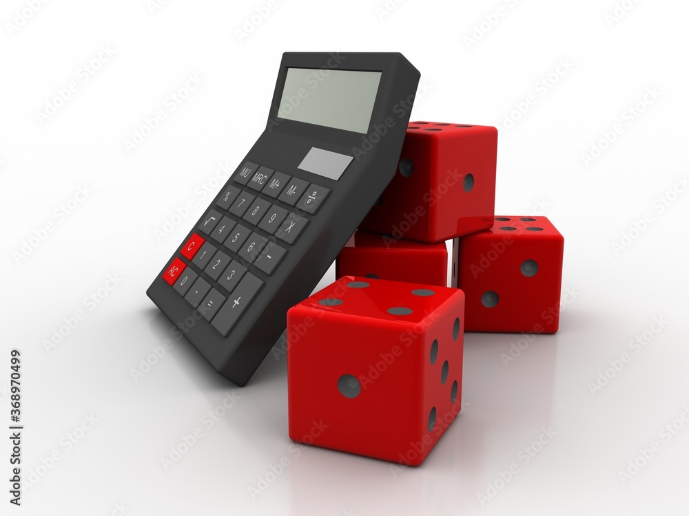 Poster 3d rendering calculator with dice