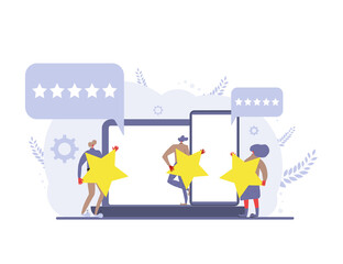 Feedback concept. People with stars in their hands