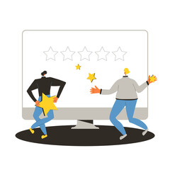 Feedback concept. People with stars in their hands