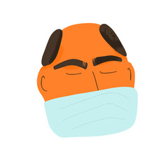 Man in white medical face mask icon. Flu protection. Patient in prevention mask. 2019-nCoV quarantine. Pandemic of coronavirus. Vector flat illustration.