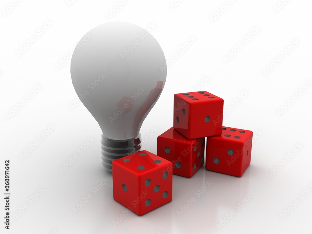 Poster 3d rendering led light bulb with dice