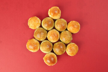 Tambun biscuits small Tau Sar Pneah famous Bukit Tambun Penang delicacies on red background