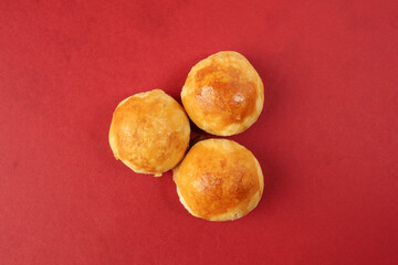 Tambun biscuits small Tau Sar Pneah famous Bukit Tambun Penang delicacies on red background