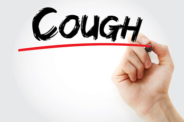 Cough text with marker, health concept background