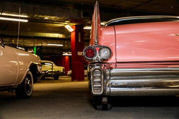 beautiful retro car of pink color.