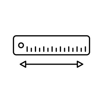 Concepto medir el tama&ntilde;o. Icono plano lineal regla con flecha en color negro