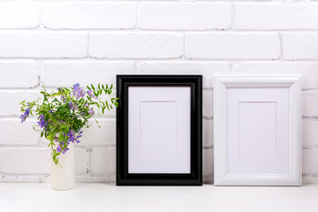 Black and white frames with mat mockup with bird vetch