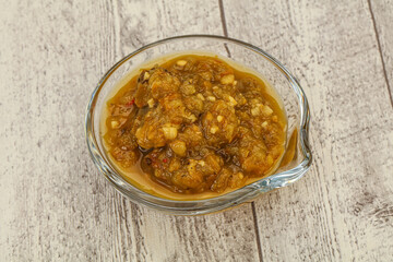 Green spicy sauce in the bowl