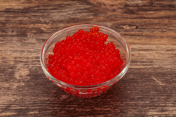 Red salmon caviar in the bowl