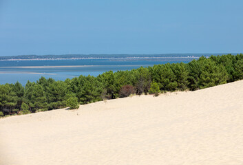 View from the Dune of Pilat, the tallest sand dune in Europe. La Teste-de-Buch, Arcachon Bay,...