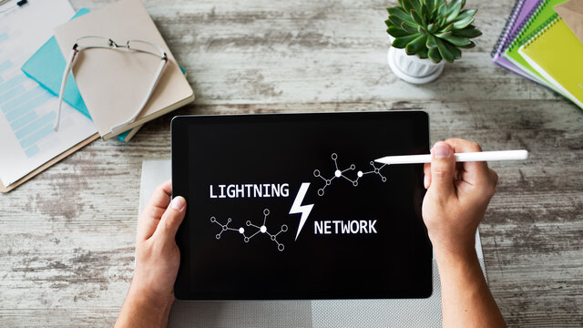 Lightning network, Blockchain and cryptocurrency technology concept.